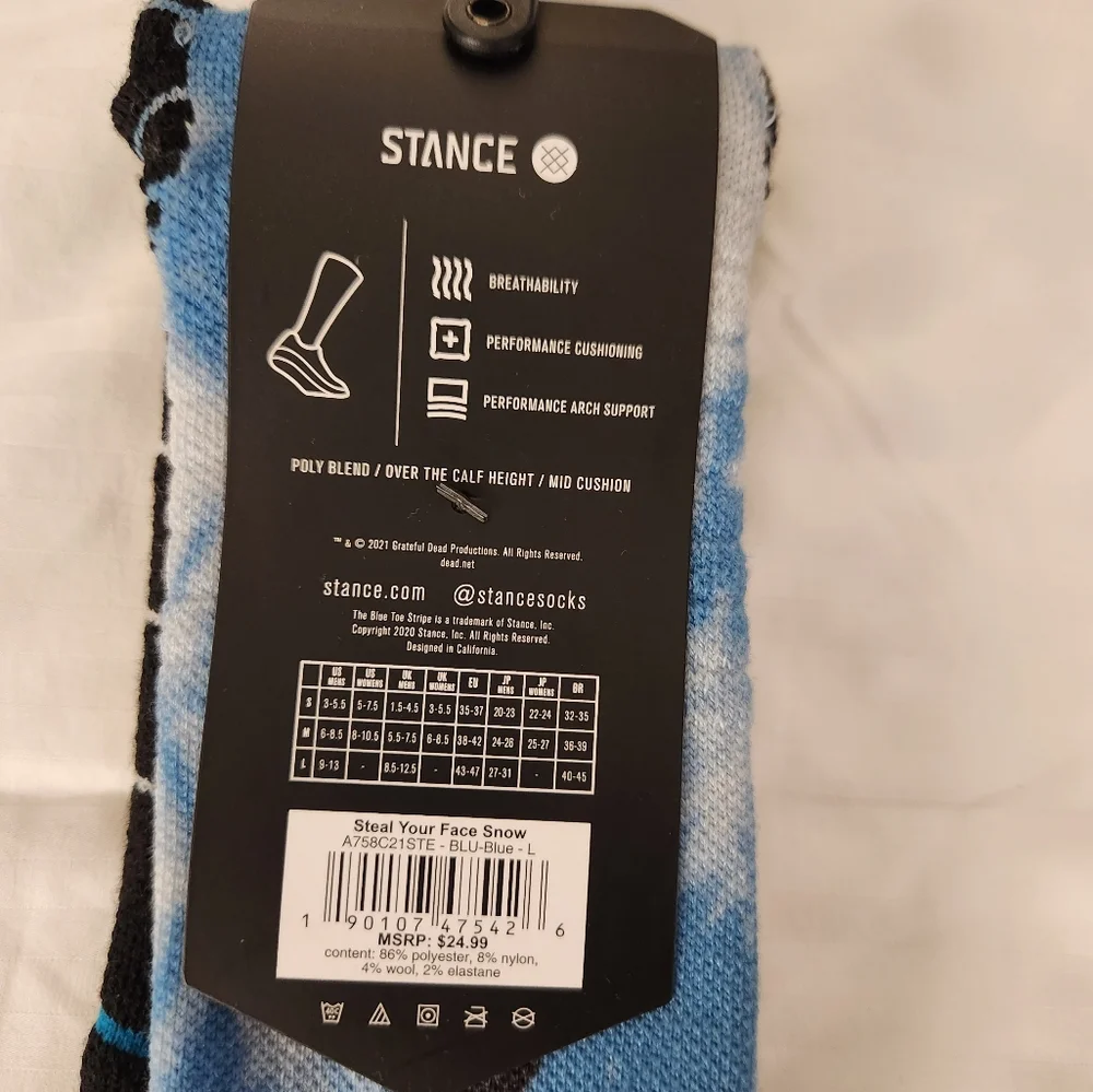 NWT Men's Grateful Dead Steal Your Face Snow Srance Crew Socks